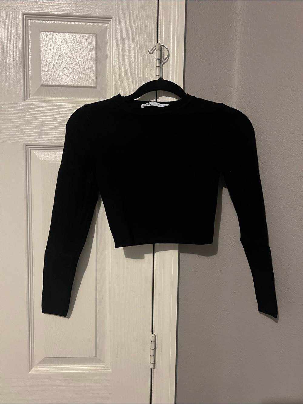 Zara Black Long-Sleeve Cropped Top
